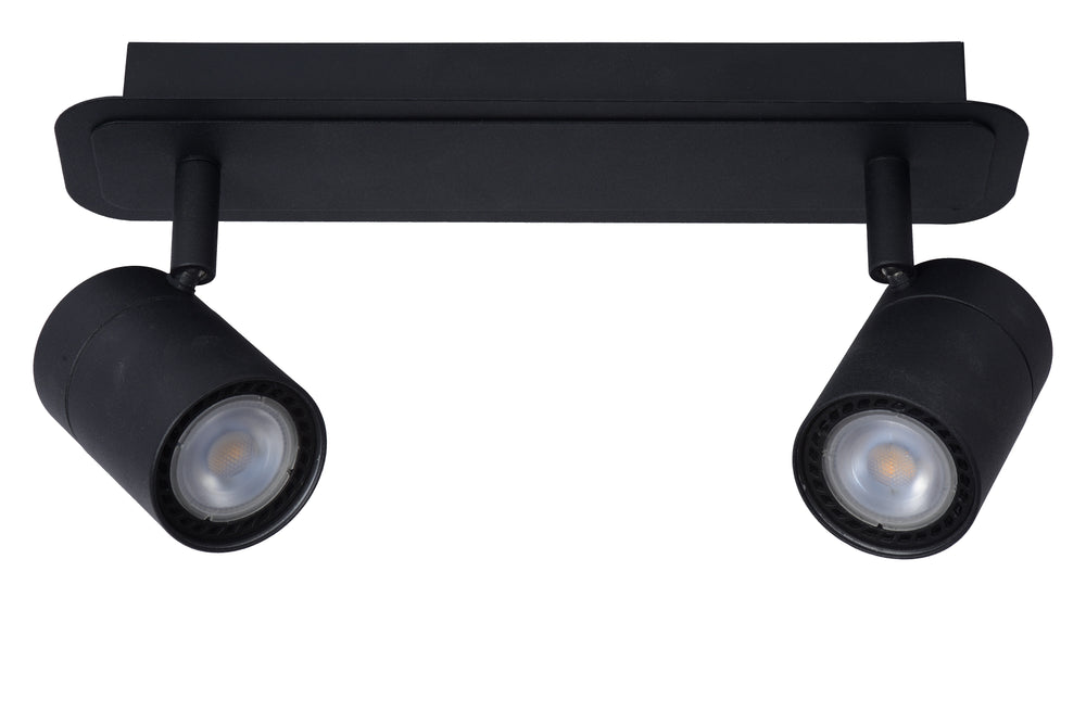 Lucide LENNERT LED bathroom ceiling spotlight, 2x5W GU10 dimmable, 3000K, IP44, Sand Matt Black
