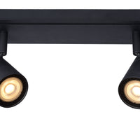Lucide LENNERT spot LED de plafond de salle de bain, 2x5W GU10 dimmable, 3000K, IP44, Noir Sable Mat