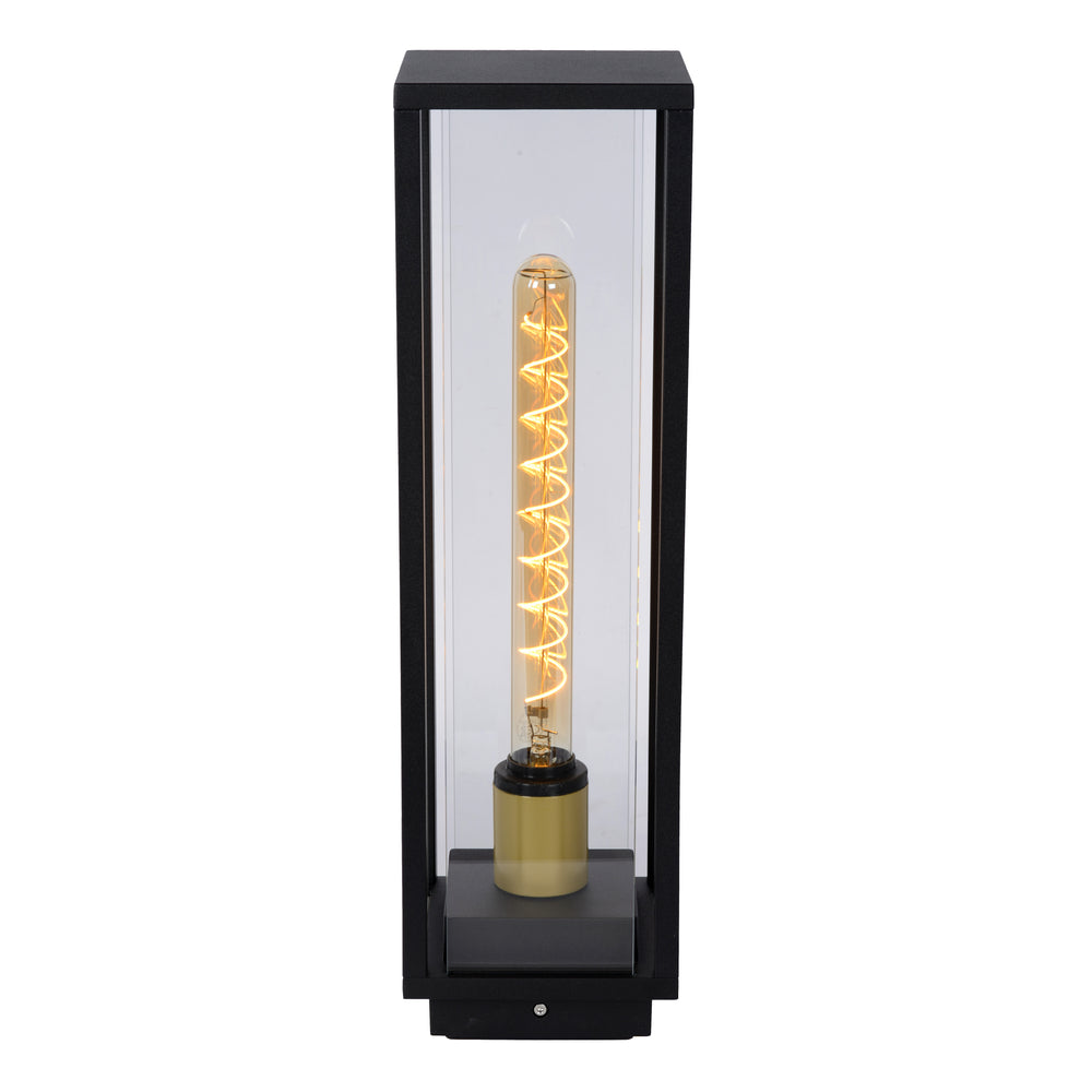 Lucide Laurens lampe de socle extérieure, culot E27, étanche IP54, boîtier en métal noir avec diffuseur en verre