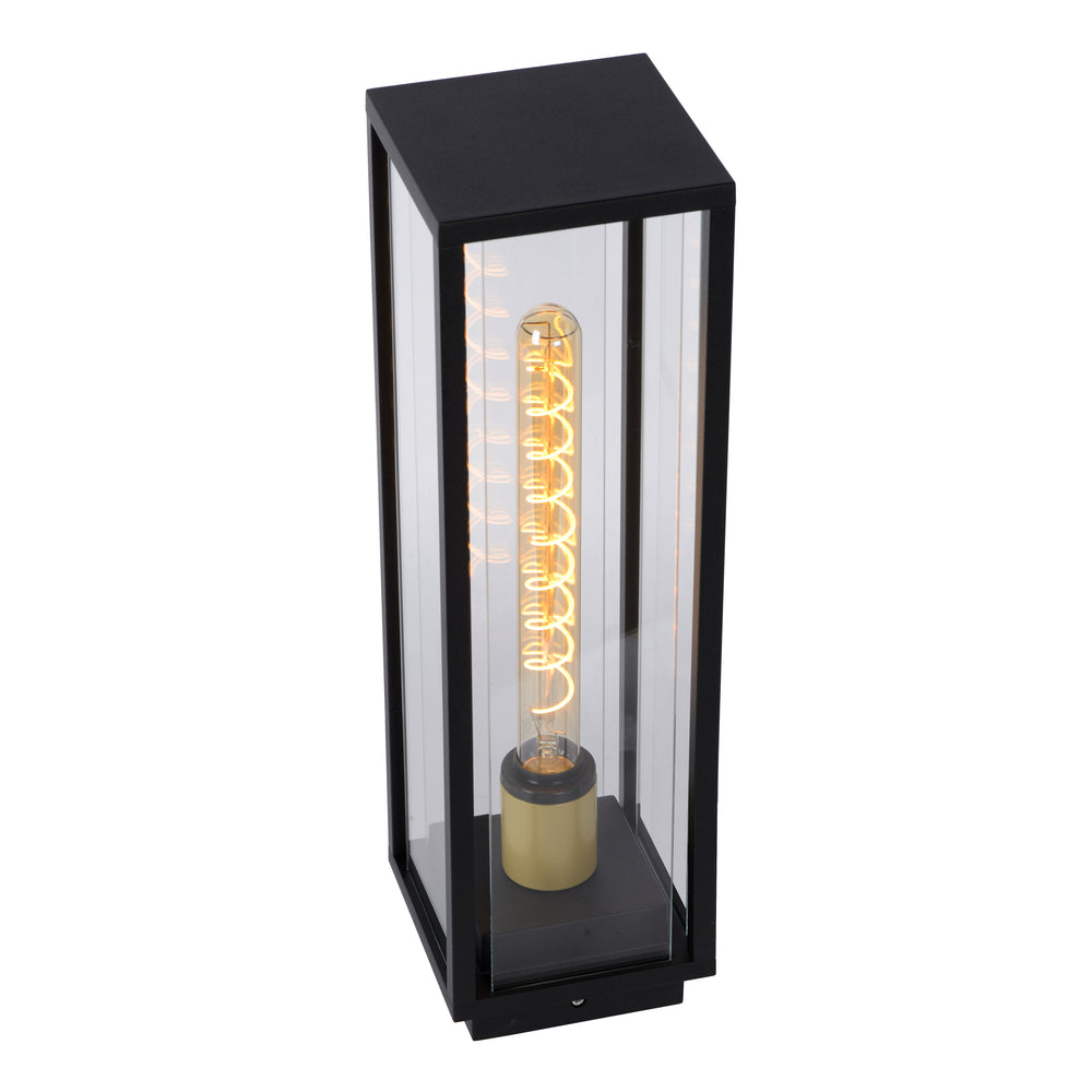 Lucide Laurens lampe de socle extérieure, culot E27, étanche IP54, boîtier en métal noir avec diffuseur en verre