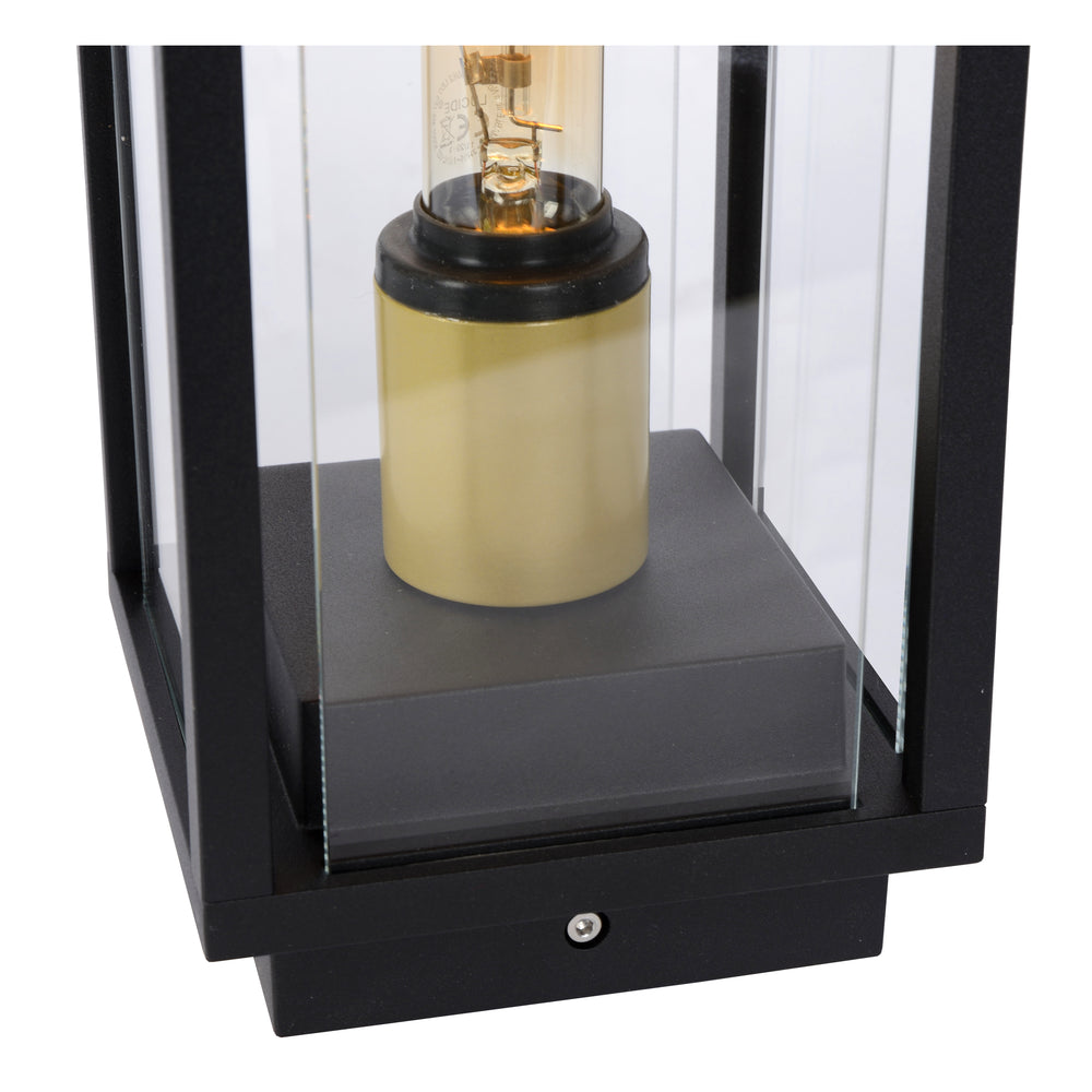 Lucide Laurens lampe de socle extérieure, culot E27, étanche IP54, boîtier en métal noir avec diffuseur en verre