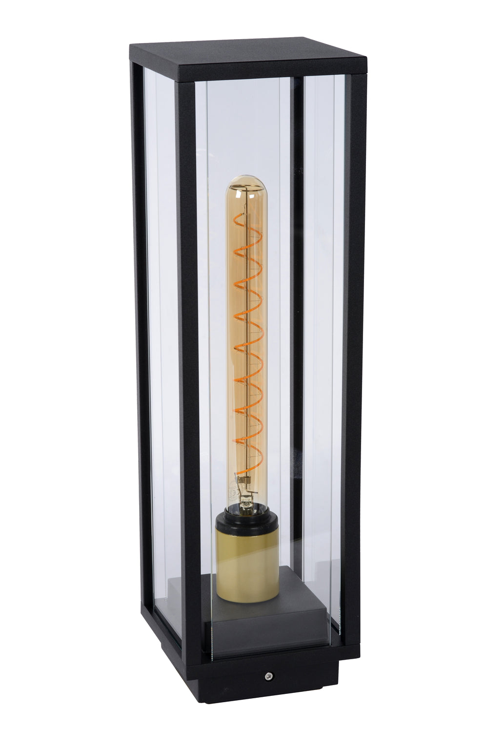 Lucide Laurens lampe de socle extérieure, culot E27, étanche IP54, boîtier en métal noir avec diffuseur en verre