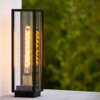 Lucide Laurens lampe de socle extérieure, culot E27, étanche IP54, boîtier en métal noir avec diffuseur en verre