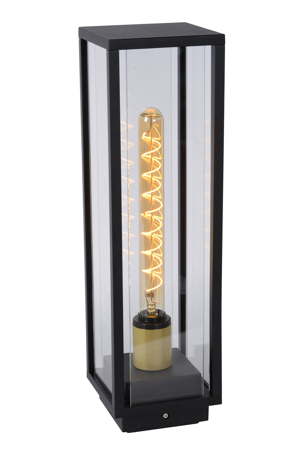 Lucide Laurens lampe de socle extérieure, culot E27, étanche IP54, boîtier en métal noir avec diffuseur en verre