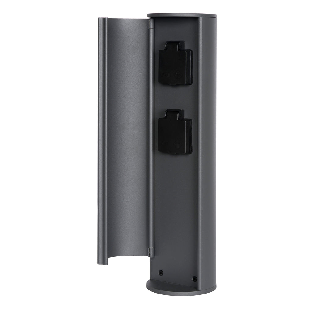 Lucide borne de prise de courant extérieure IP44, prises avec terre Type F, finition aluminium anthracite, hauteur 40cm