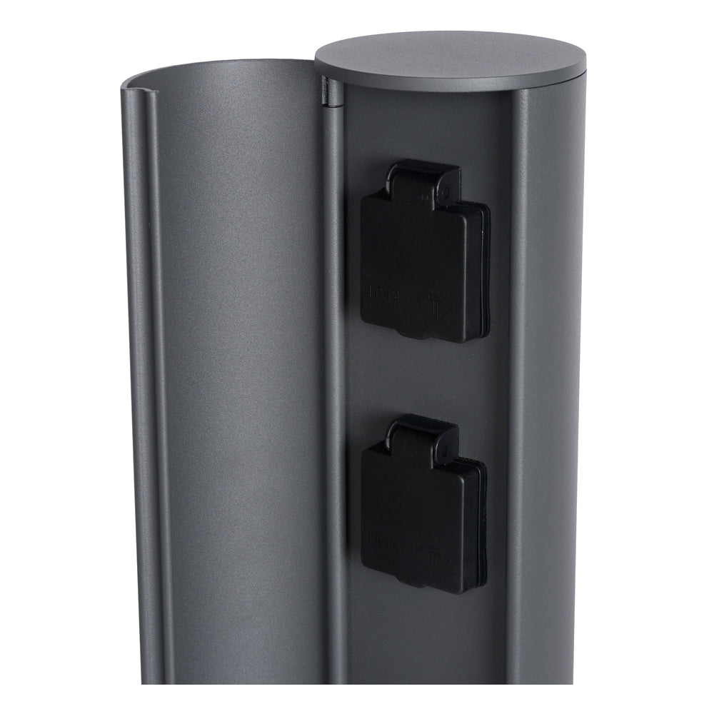 Lucide borne de prise de courant extérieure IP44, prises avec terre Type F, finition aluminium anthracite, hauteur 40cm