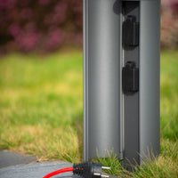 Lucide borne de prise de courant extérieure IP44, prises avec terre Type F, finition aluminium anthracite, hauteur 40cm