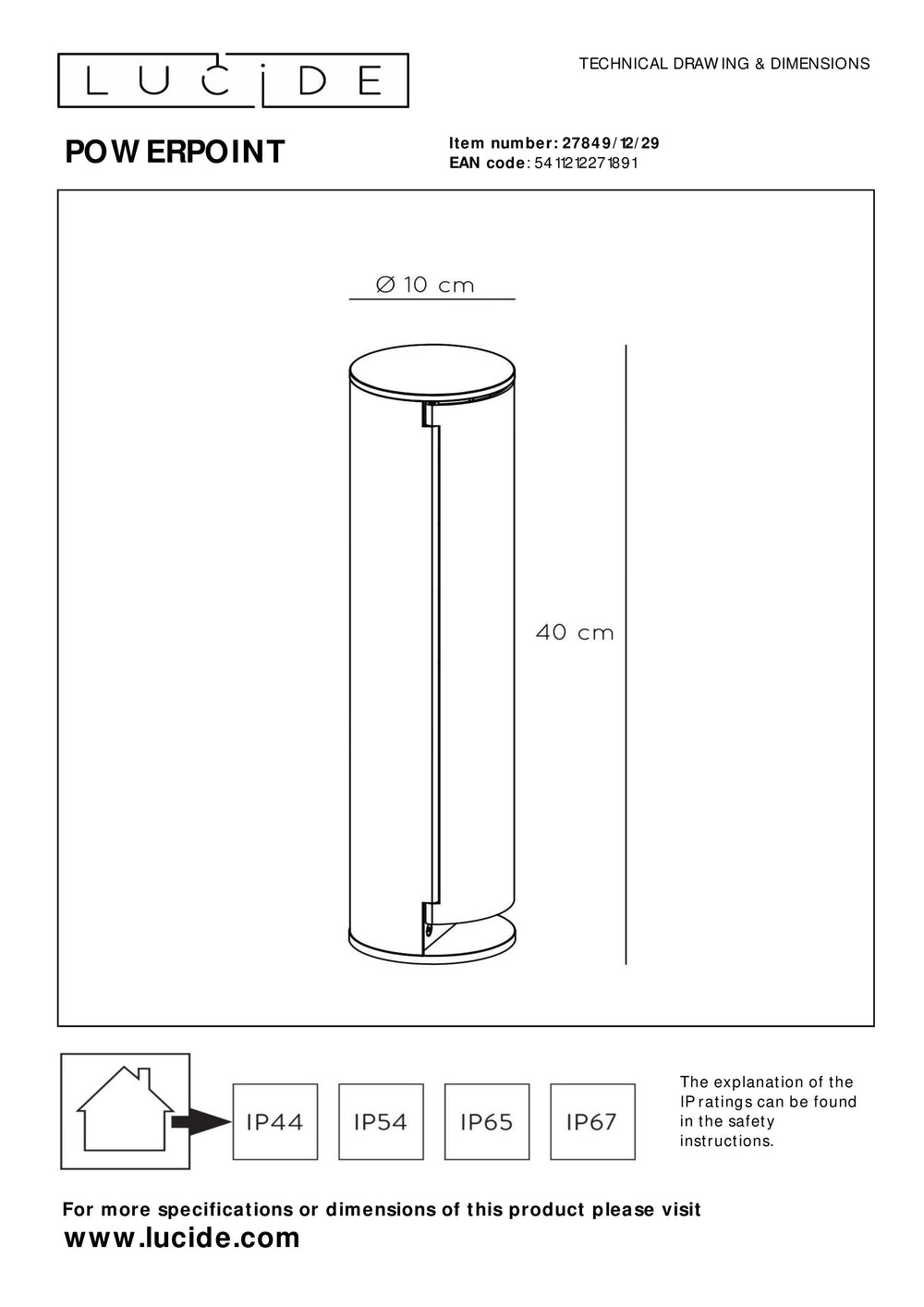 Lucide borne de prise de courant extérieure IP44, prises avec terre Type F, finition aluminium anthracite, hauteur 40cm