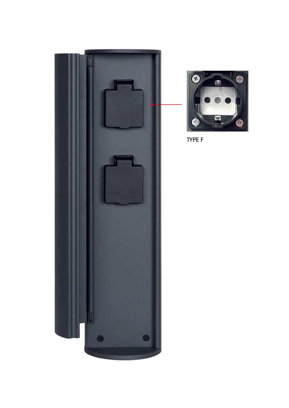 Lucide borne de prise de courant extérieure IP44, prises avec terre Type F, finition aluminium anthracite, hauteur 40cm