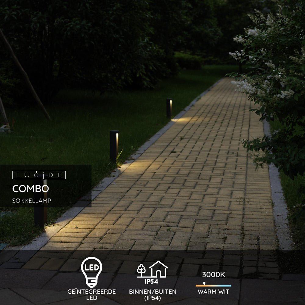 Lucide COMBO lampe de jardin LED sur pied, 9W 3000K, IP54 Aluminium noir, borne extérieure moderne 250mm