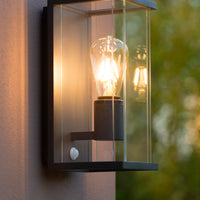 Lucide CLAIRE LED wall light Anthracite, 1xE27, IP54, with motion and day/night sensor, 220-240V