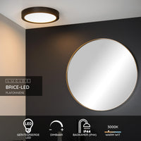 Lucide BRICE Plafonnier LED, 30W 3000K dimmable, IP44 rond 30cm, Noir Mat, éclairage moderne de salle de bain