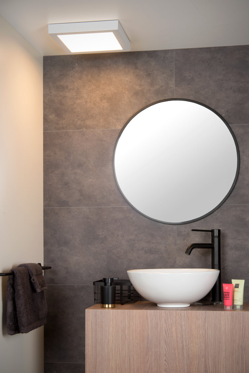 Lucide BRICE plafonnier LED de salle de bain, dimmable 30W 3000K, IP44, Blanc, design carré moderne