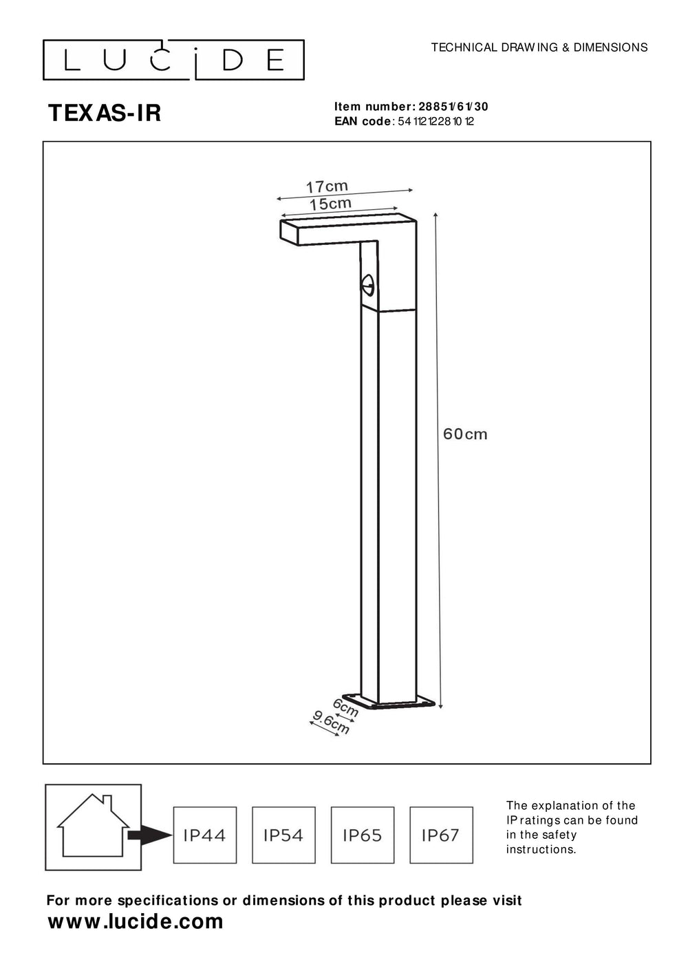 Lucide TEXAS-IR Borne lumineuse LED 7W 3000K IP54 avec capteur de mouvement et de jour/nuit Gris Foncé