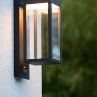 Applique murale LED Lucide CLAIRETTE 13W 3000K IP54 avec détecteur de mouvement PIR et boîtier anthracite