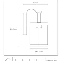 Applique murale Lucide LINDELO intérieur extérieur, douille E27, 60W max, 220-240V, IP44, finition métal noir mat