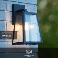 Lucide MATSLOT wall light indoor outdoor, E27 socket, 60W max, IP23, Matt Black metal trapezoid design