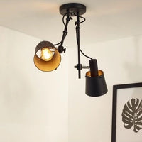 Lucide QUINNY ceiling spotlight 2xE27 Black steel, rotatable tiltable, IP20 indoor industrial style lighting