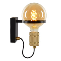 Lucide OTTELIEN wall lamp, 1xE27, 60W max, 220-240V, IP20, modern matt black steel with brass socket