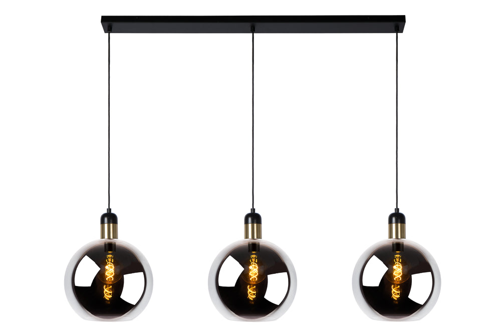 Lucide Julius hanging light, 3xE27 sockets, smoke glass with black and gold finish, modern style, IP20, 220-240V