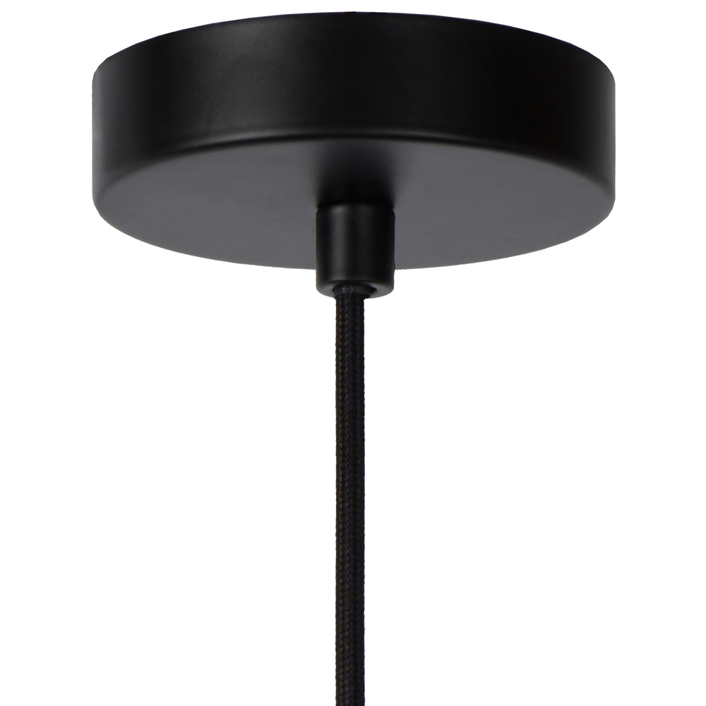 Lucide JULIUS suspension Ø28cm verre fumé bois noir métal doré E27 40W dimmable IP20 220-240V