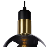 Lucide JULIUS suspension Ø28cm verre fumé bois noir métal doré E27 40W dimmable IP20 220-240V