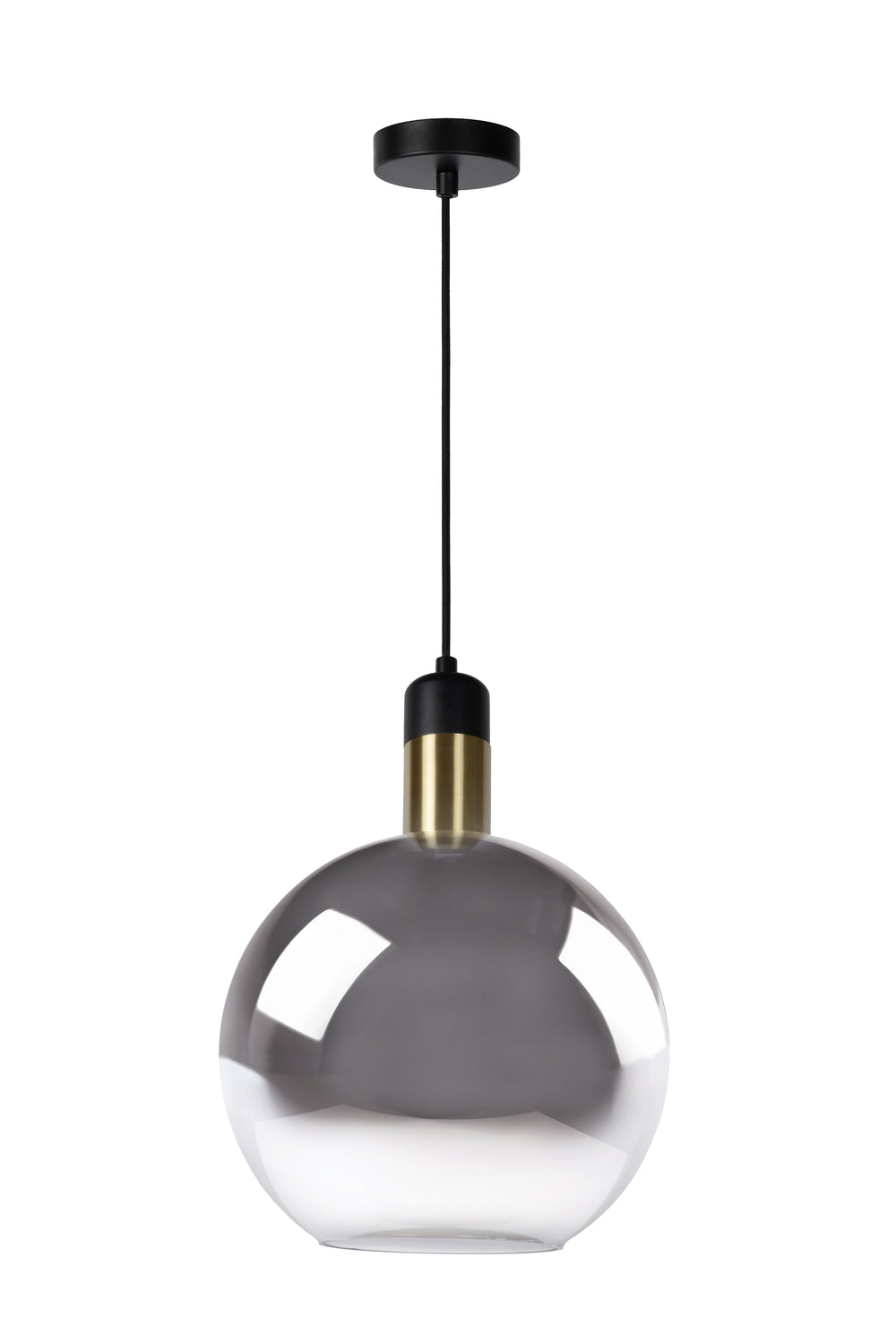 Lucide JULIUS suspension Ø28cm verre fumé bois noir métal doré E27 40W dimmable IP20 220-240V