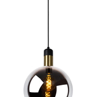 Lucide JULIUS suspension Ø28cm verre fumé bois noir métal doré E27 40W dimmable IP20 220-240V