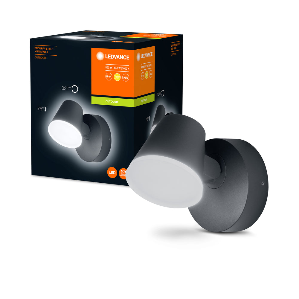 Ledvance ENDURA Style Midi Spot I Applique murale LED 13.5W 3000K 800 lumens IP44 Gris Foncé extérieur