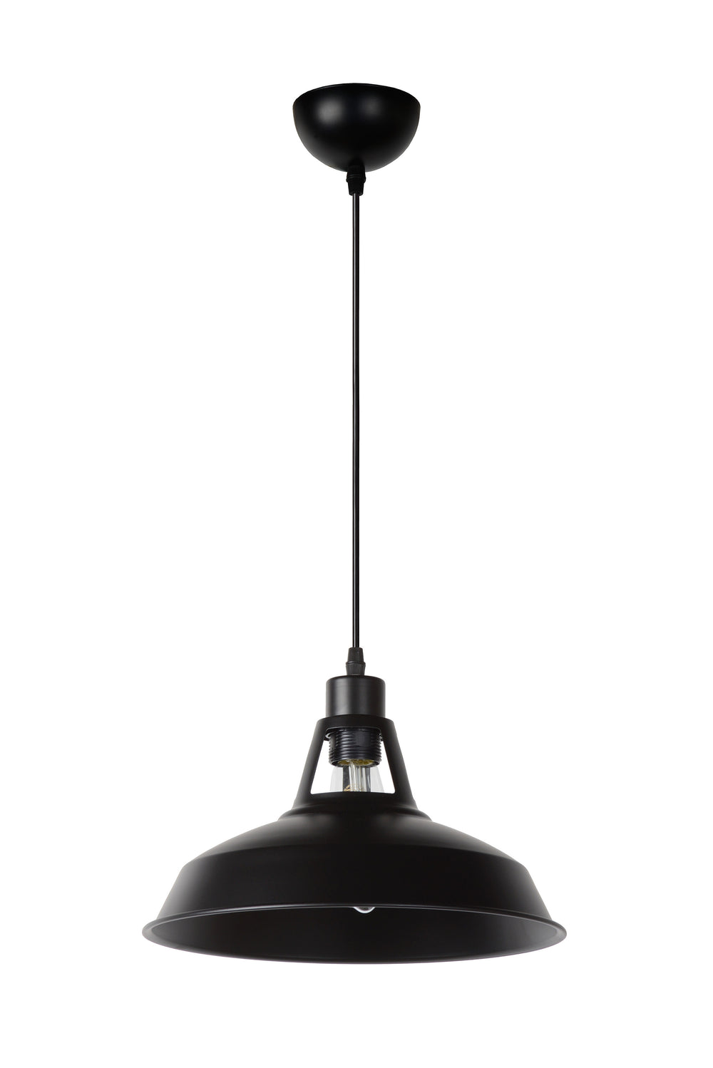 Lampe suspendue Lucide BRASSY-BIS Noir, 1xE27, hauteur réglable, abat-jour rond en métal Ø31cm, IP20