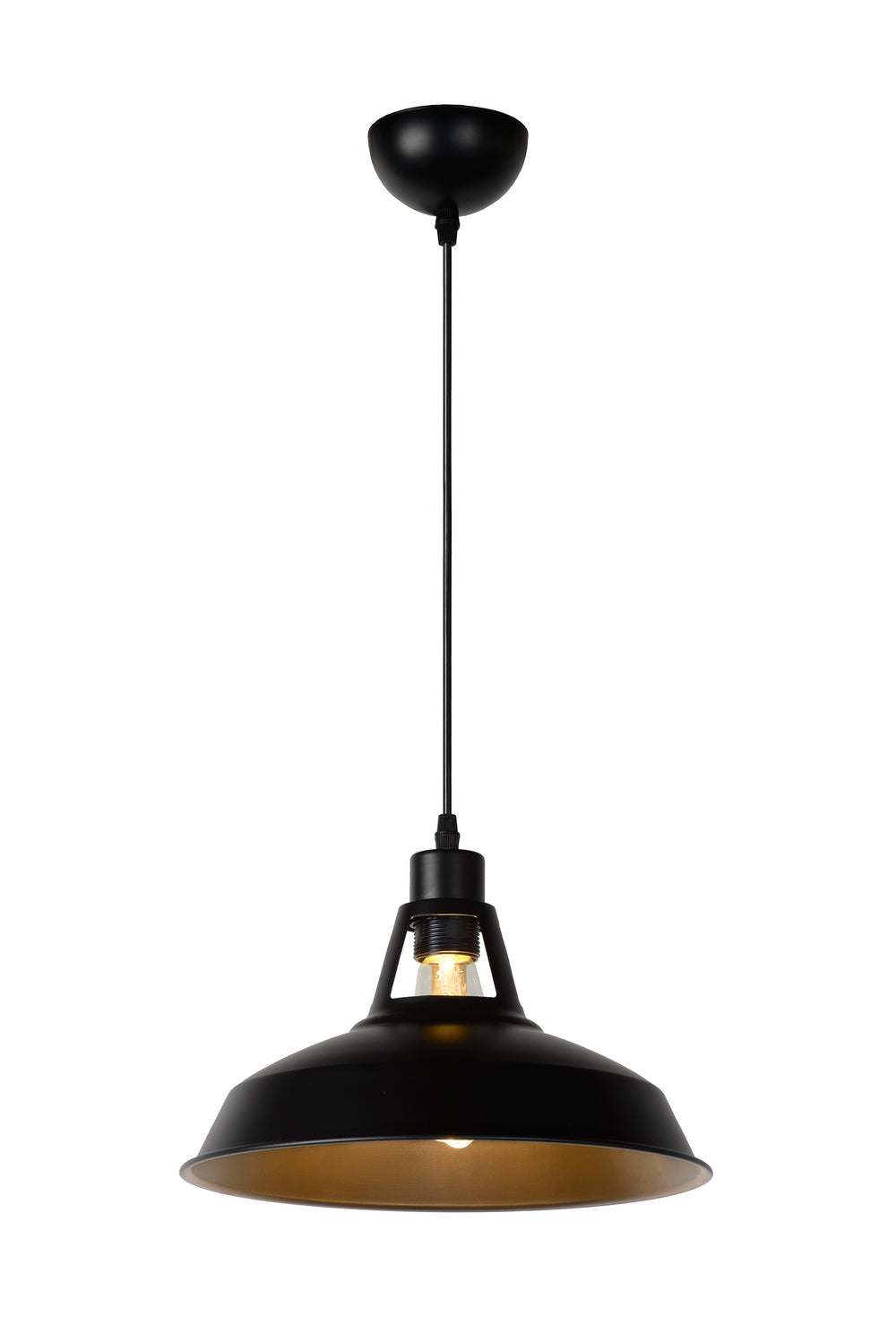 Lampe suspendue Lucide BRASSY-BIS Noir, 1xE27, hauteur réglable, abat-jour rond en métal Ø31cm, IP20
