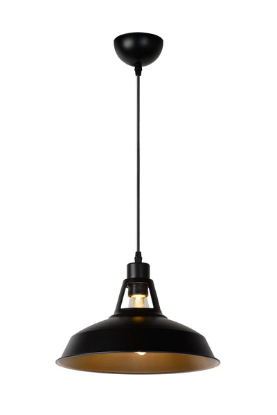 Lampe suspendue Lucide BRASSY-BIS Noir, 1xE27, hauteur réglable, abat-jour rond en métal Ø31cm, IP20