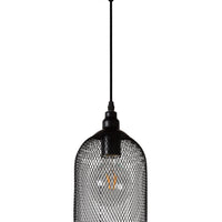 Suspension Lucide Mesh Noir, abat-jour rond en métal Ø150mm, douille E27 max 60W, hauteur réglable, IP20