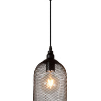 Suspension Lucide Mesh Noir, abat-jour rond en métal Ø150mm, douille E27 max 60W, hauteur réglable, IP20