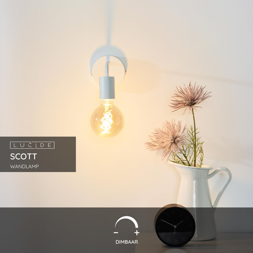 Lucide SCOTT wall light, 1xE27 socket, 40W max, IP20, metal body, Matt White finish, vintage style
