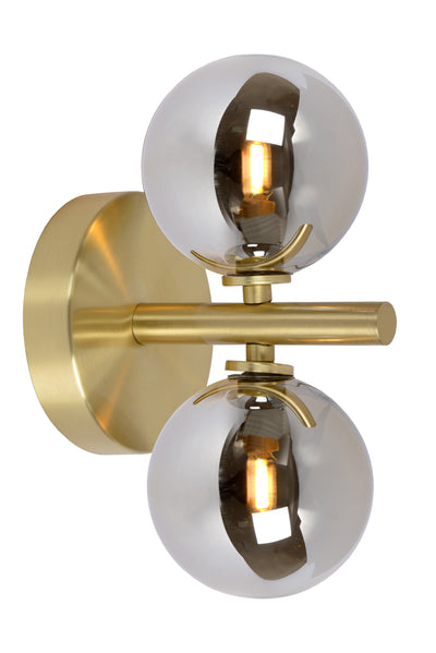 Lucide TYCHO wall light, 2xG9 sockets, Retro design, Matt Black & Sand Brass with smoke glass, IP20