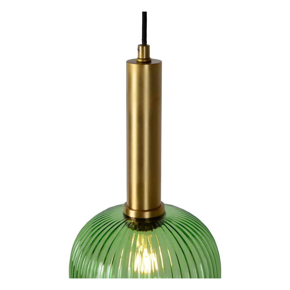 Lucide MALOTO pendant light, vintage oval metal and glass, E27 socket, 40W max, IP20, green bronze finish