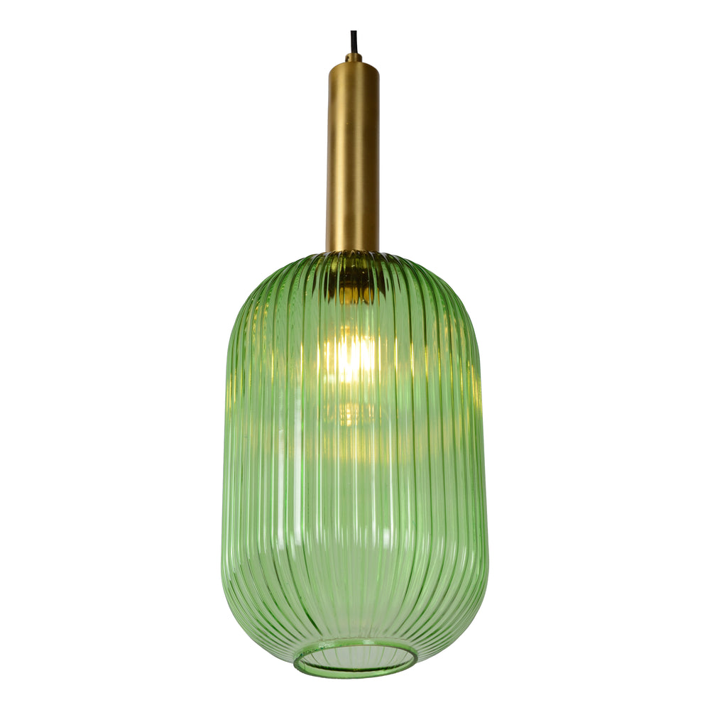 Lucide MALOTO pendant light, vintage oval metal and glass, E27 socket, 40W max, IP20, green bronze finish