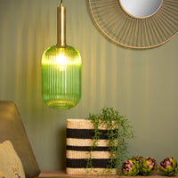 Lucide MALOTO pendant light, vintage oval metal and glass, E27 socket, 40W max, IP20, green bronze finish