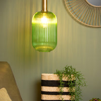 Lucide MALOTO pendant light, vintage oval metal and glass, E27 socket, 40W max, IP20, green bronze finish