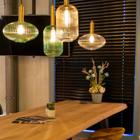 Lucide MALOTO pendant light, vintage oval metal and glass, E27 socket, 40W max, IP20, green bronze finish