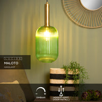 Lucide MALOTO pendant light, vintage oval metal and glass, E27 socket, 40W max, IP20, green bronze finish