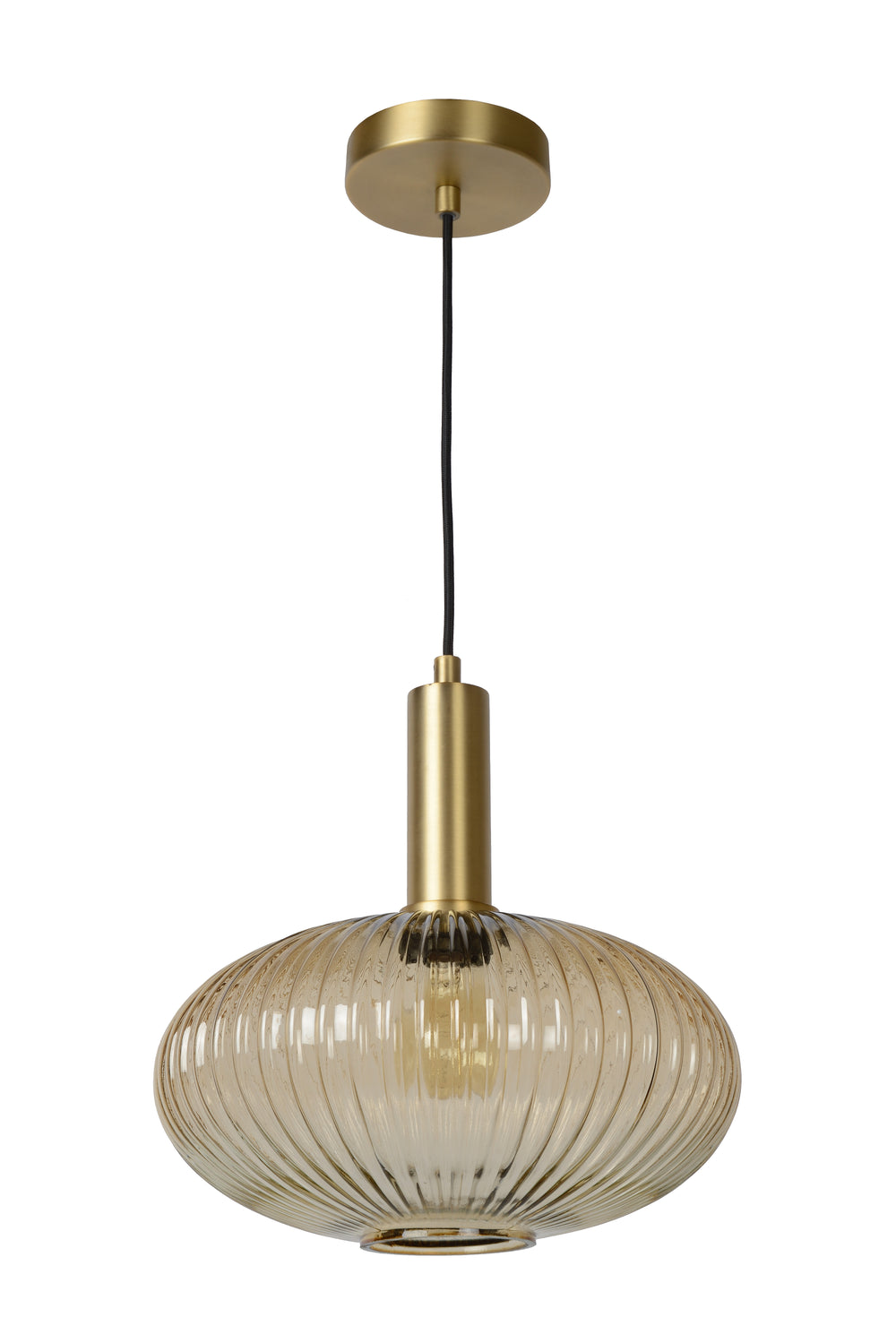 Lucide Maloto vintage hanging lamp, 1xE27, amber glass, metal bronze finish, Ø30cm, height adjustable, IP20