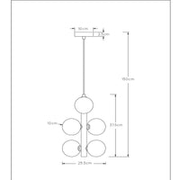 Lucide TYCHO vintage hanging lamp, 6xG9 sockets, sand brass with smoking glass, Ø25.5cm, height adjustable, IP20