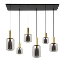 Suspension Lucide JOANET, 6xE27 douilles, bronze avec verre fumé, design rectangulaire moderne, IP20, 1320mm