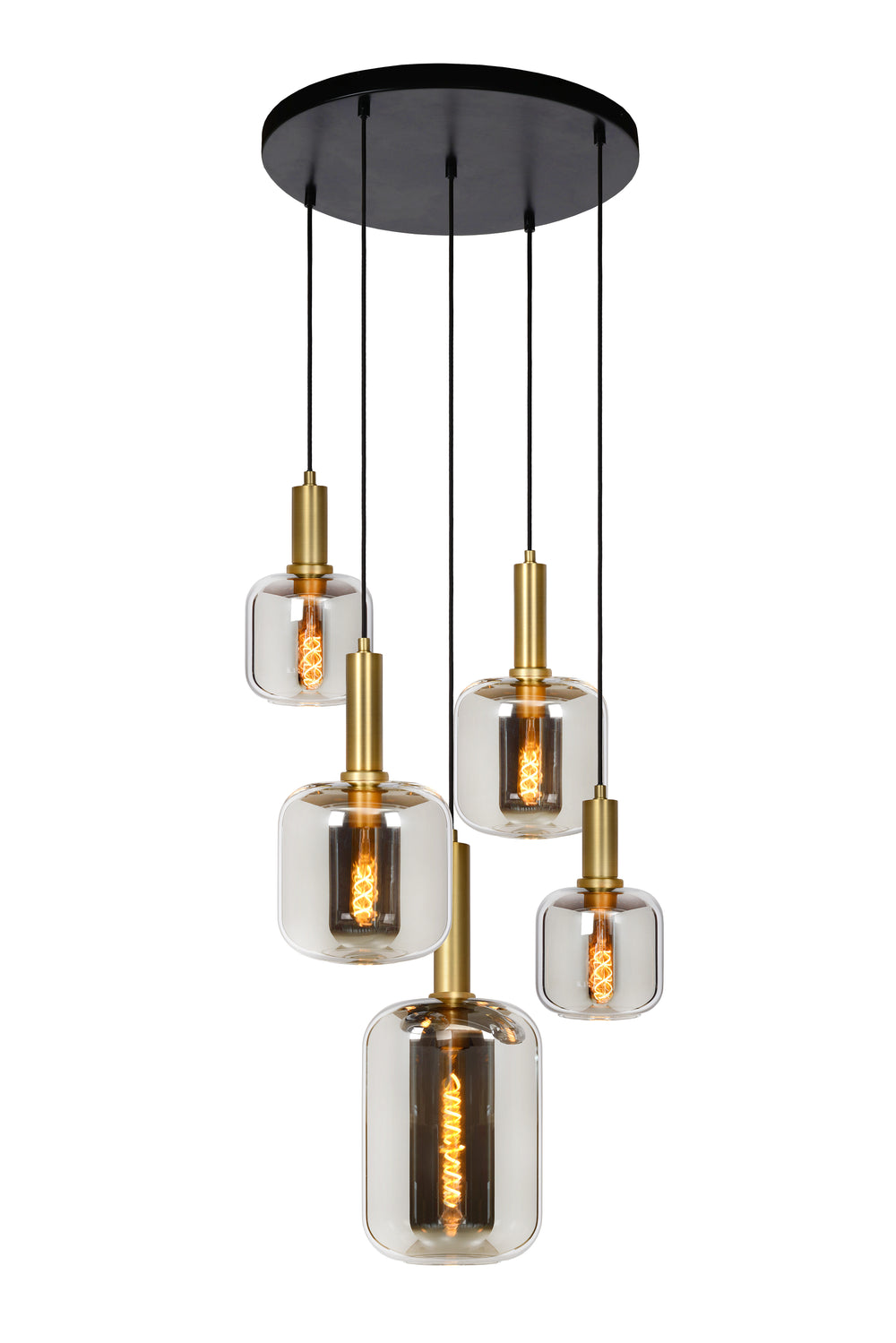 Suspension Lucide JOANET Ø66cm, 5xE27, dimmable, hauteur réglable, bronze avec verre fumé, IP20