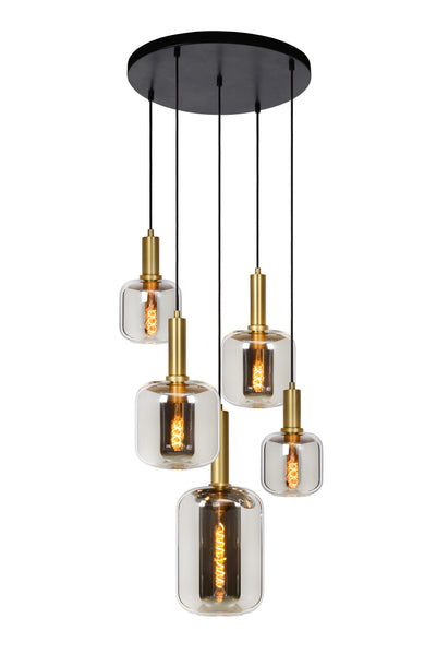 Suspension Lucide JOANET Ø66cm, 5xE27, dimmable, hauteur réglable, bronze avec verre fumé, IP20