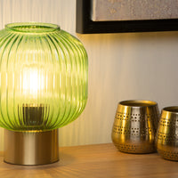 Lampe de table vintage Lucide Maloto, métal et verre, douille E27, 40W max, IP20, finition bronze vert ambre