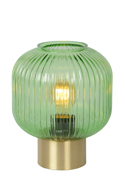 Lampe de table vintage Lucide Maloto, métal et verre, douille E27, 40W max, IP20, finition bronze vert ambre