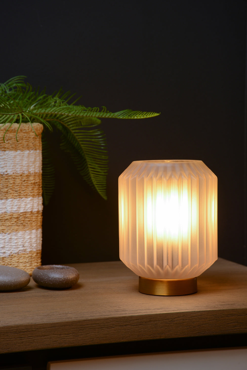 Lucide SUENO table lamp Ø13cm E14 socket White glass with Gold steel base modern design indoor IP20